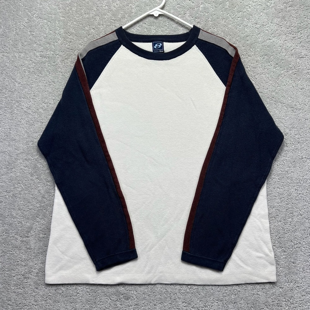 VINTAGE Anchor Blue Sweater Mens XL White Navy Blue Raglan Colorblock Knit Y2K